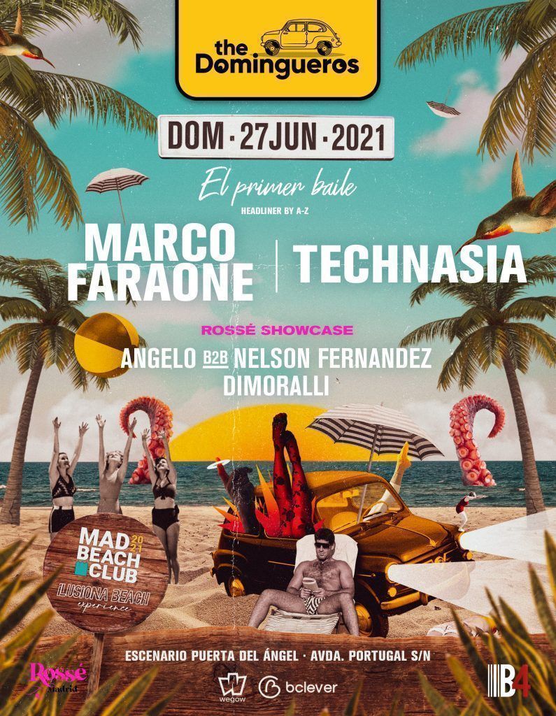 Flyer The Domingueros 27 de junio con Marco Faraone y Technasia