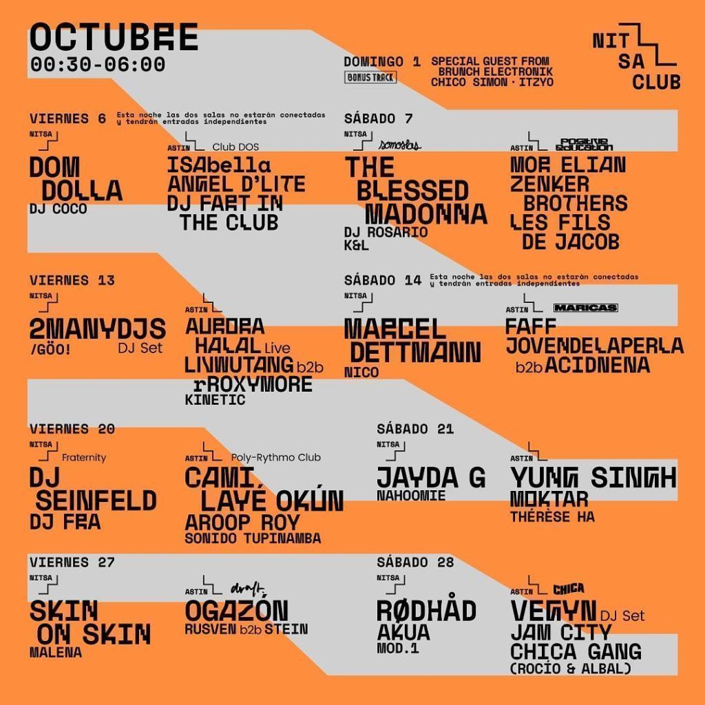 Cartel Nitsa Club Octubre 2023